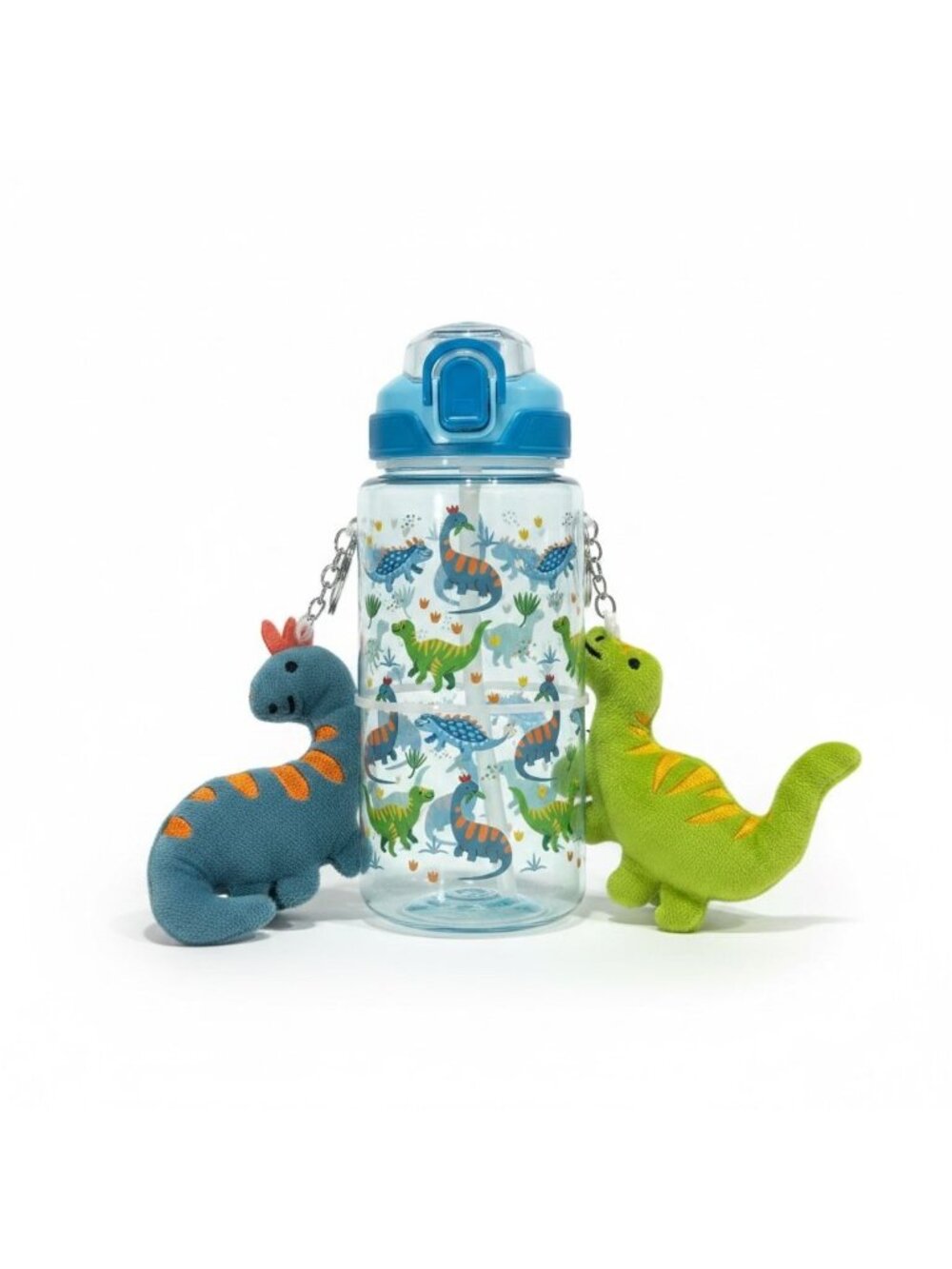 Dinosaur Water Bottle Set With 2 Plush Keychains - BPA-Free Kids Gift Danbar Glo